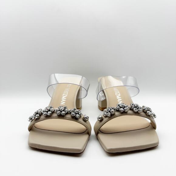 Stuart Weitzman Women Crystal Fleur 60 Slide Heel 9.5 Clear Strap Rhinestone NIB - Picture 10 of 13